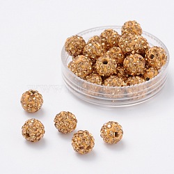 Pave Disco Ball Beads, Polymer Clay Rhinestone Beads, Round, Light Colorado Topaz, 8mm, Hole: 1mm(X-RB-A170-8mm-5)
