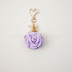 Satin Rose Pendant Decorations, with Heart Lobster Claw Clasps, Lavender, 105mm(KEYC-PW0009-07E)