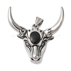 304 Stainless Steel Pendants, with Enamel, Ox-head, Black, Stainless Steel Color, 48x46x11mm, Hole: 9mm(STAS-Z067-04P)