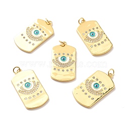Rack Plating Brass Micro Pave Cubic Zirconia Pendants, Cadmium Free & Lead Free & Nickle Free, with Enamel and Jump Ring, Rectangle with Eye, Real 18K Gold Plated, 31x16x2mm, Jump Ring: 5x0.6mm, Inner Diameter: 3.5mm(KK-M230-37G)