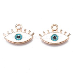 Alloy Enamel Pendants, Cadmium Free & Nickel Free & Lead Free, Light Gold, Evil Eye, White, 14x20x1.5mm, Hole: 2mm(ENAM-S126-147)