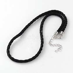 Braided Nylon Cord Necklace Making, with Alloy Lobster Claw Clasps and Iron End Chain, Platinum, Black, 17.32 inch, 4mm(MAK-L007-01)