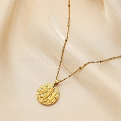 Constellation Coin Stainless Steel Pendant Necklace for Women, Golden, Virgo, 17.72 inch(45cm)(PW-WG95399-10)