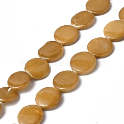 Spray Painted Natural Freshwater Shell Beads Strands, Flat Round, Goldenrod, 12.5x3mm, Hole: 1mm, about 32pcs/strand, 15.63 inch(39.7cm)(SHEL-C003-05F)