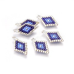 MIYUKI & TOHO Handmade Japanese Seed Beads Pendants, Loom Pattern, Rhombus, Dark Blue, 19~20x11.5~12x1.7mm, Hole: 1.8mm(SEED-A027-NA04)