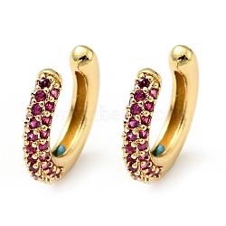 Cubic Zirconia C-Shaped Cuff Earrings, Gold Plated Brass Jewelry for Non-pierced Ears, Cadmium Free & Lead Free, Deep Pink, 14x15x3mm(EJEW-G295-19G-05)