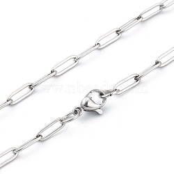 304 Stainless Steel Paperclip Chain, Drawn Elongated Cable Chain Necklaces, with Lobster Claw Clasps, Stainless Steel Color, 19-5/8 inch(49.8cm)(NJEW-H205-01P)