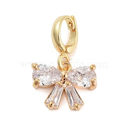 Brass with Cubic Zirconia Charms, Bowknot Charms, Real 18K Gold Plated, 11.5x14.5x4mm, Hole: 5x6mm(KK-G496-01G)