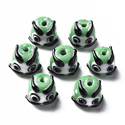 Handmade Lampwork Beads, Round with Cartoon Face, Medium Sea Green, 12~13x14~16x14mm, Hole: 2mm(LAMP-T011-02D)