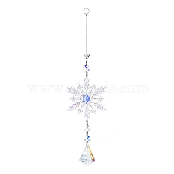 AB Color Glass Snowflake Pendant Decorations, Glass Charms and Iron Ring Suncatcher Window Hanging Ornament, Diamond, 305mm(AJEW-Q144-02P-01)