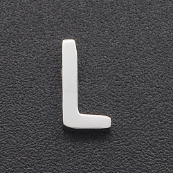 Non-Tarnish 201 Stainless Steel Charms, for Simple Necklaces Making, Laser Cut, Letter, Stainless Steel Color, Letter.L, 8x4x3mm, Hole: 1.8mm(STAS-R109-JA433-L-1)