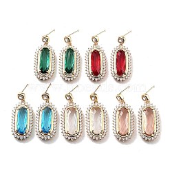 Light Gold Brass Micro Pave Cubic Zirconia Dangle Stud Earrings, Glass Oval Drop Earrings, Mixed Color, 38x15.5mm(EJEW-Q800-47KCG)