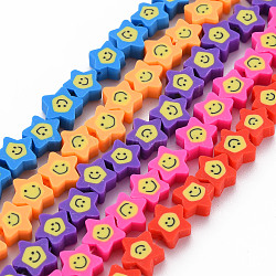 Handmade Polymer Clay Bead Strands, Star with Smiling Face, Mixed Color, 7.5~9x8.5~9x3.5~4mm, Hole: 1.6mm, about 39~40pcs/strand, 12.32 inch~12.60 inch(31.3~32cm)(CLAY-N011-45B)