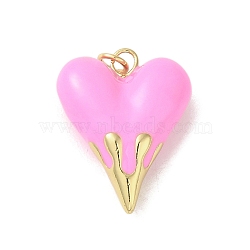 Rack Plating Brass Pendants, with Enamel, Long-Lasting, Lead Free & Cadmium Free, Real 18K Gold Plated, Heart Charm, Pearl Pink, 24.5x19.5x8.5mm, Hole: 3mm(KK-S366-06G-10)