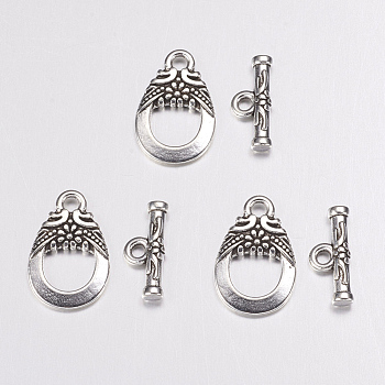 Tibetan Style Alloy Toggle Clasps, Lead Free & Cadmium Free, Antique Silver, TeraTeardrop: 19x11mm, Hole: 2mm, Bar: 14x6mm, Hole: 1.8mm