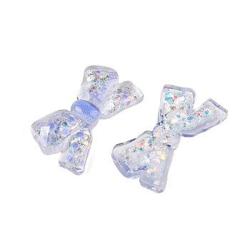 Cute Transparent Resin Decoden Cabochons, Polka Dot Bowknot with Glitter Powder, Royal Blue, 32x18.5x6mm