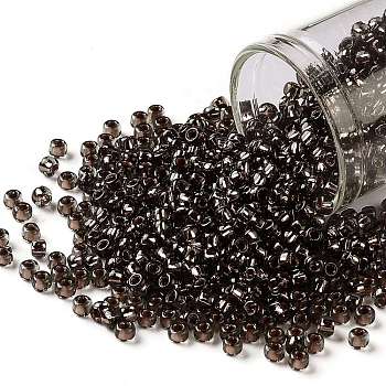 TOHO Round Seed Beads, Japanese Seed Beads, (750) Copper Lined Black Diamond, 8/0, 3mm, Hole: 1mm, about 222pcs/bottle, 10g/bottle