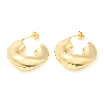 Brass Twist Donut Stud Earrings, Half Hoop Earrings, Long-Lasting Plated, Lead Free & Cadmium Free, Real 18K Gold Plated, 30x11mm