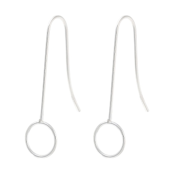 Sterling Silver Earring Hooks, with Horizontal Loop, Silver, 38.5mm, Hole: 8mm, Pin: 0.8mm