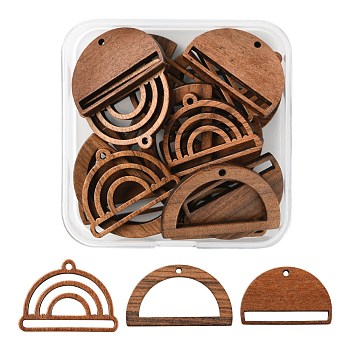 18Pcs 3 Style Walnut Wood Pendants, Half Round/Semicircle, Camel, 19~21.5x30~35x2mm, Hole: 1.8~2mm, 6pcs/style