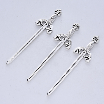 Tibetan Style Alloy Cabochons, Swords, Cadmium Free & Lead Free, for Crafting, Jewelry Making, Antique Silver, 86.5x21x3.5mm, about 92pcs/500g