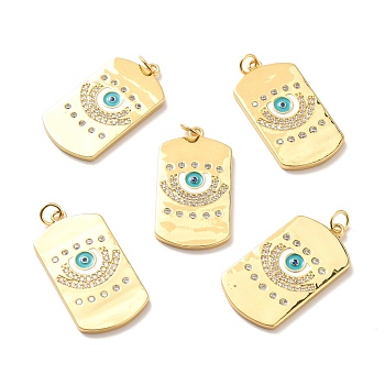 Rack Plating Brass Micro Pave Cubic Zirconia Pendants, Cadmium Free & Lead Free & Nickle Free, with Enamel and Jump Ring, Rectangle with Eye, Real 18K Gold Plated, 31x16x2mm, Jump Ring: 5x0.6mm, Inner Diameter: 3.5mm
