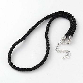 Braided Nylon Cord Necklace Making, with Alloy Lobster Claw Clasps and Iron End Chain, Platinum, Black, 17.32 inch, 4mm