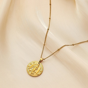Constellation Coin Stainless Steel Pendant Necklace for Women, Golden, Virgo, 17.72 inch(45cm)