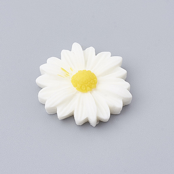 Resin Cabochons, Flower/Daisy, White, 23x22x7mm