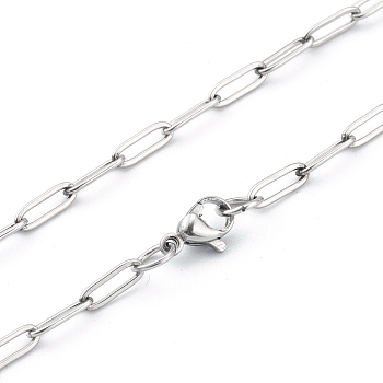 304 Stainless Steel Paperclip Chain, Drawn Elongated Cable Chain Necklaces, with Lobster Claw Clasps, Stainless Steel Color, 19-5/8 inch(49.8cm)