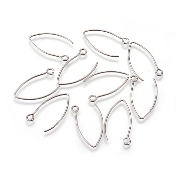 304 Stainless Steel Earring Hooks, with Horizontal Loop, Stainless Steel Color, 25.5x15x0.8mm, Hole: 2mm, 20 Gauge, Pin: 0.8mm