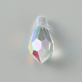 Glass Charms, AB Color, Faceted, Teardrop, Clear AB, 15x7mm, Hole: 1.4mm