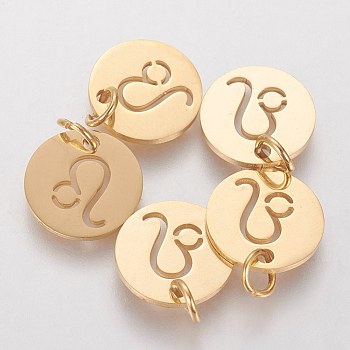 304 Stainless Steel Charms, Flat Round with Constellation/Zodiac Sign, Golden, Leo, 12x1mm, Hole: 3mm