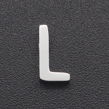 201 Stainless Steel Charms, for Simple Necklaces Making, Laser Cut, Letter, Stainless Steel Color, Letter.L, 8x4x3mm, Hole: 1.8mm