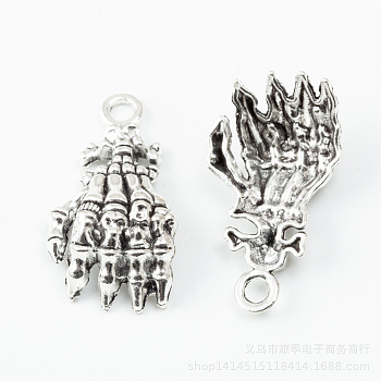 Tibetan Style Alloy Pendant, Palm, Antique Silver, 38x21x11mm