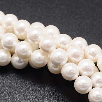 Shell Pearl Beads Strands, Round, White, 10mm, Hole: 1mm, about 39pcs/strand, 16 inch