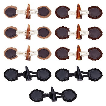 9 Pairs 3 Colors Resin Button, Imitation Leather Horn Toggle Button, Sewing Accessories, Mixed Color, 55x160x18mm, 3 pairs/color