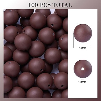 100Pcs Silicone Beads Round Rubber Bead 15MM Loose Spacer Beads for DIY Supplies Jewelry Keychain Making, Coffee, 15mm