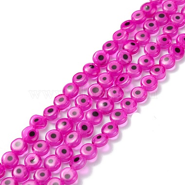 Deep Pink Flat Round Lampwork Beads