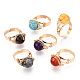 Natural Howlite & Citrine & Tiger Eye & Natural Carnelian & Amethyst & Lapis Lazuli Round Finger Rings(RJEW-T019-01-KC-1)-1