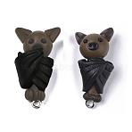 Handmade Polymer Clay Pendants, with Platinum Plated Iron Loops, Bat, Colorful, 32~33x16~18x12mm, Hole: 2mm(CLAY-Q245-17)