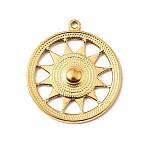 304 Stainless Steel Pendants, Flat Round with Sun Charm, Golden, 25x22x2mm, Hole: 1.4mm(STAS-H482-01G)