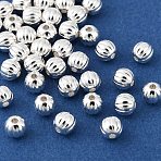 Brass Beads, Lead Free & Cadmium Free & Nickel Free, Pumpkin, Silver, 4.5x4mm, Hole: 1mm(KK-H258-01A-S)