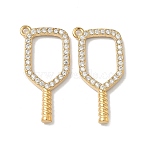 Sports Theme 304 Stainless Steel Micro Pave Clear Cubic Zirconia Pendants, Ion Plating(IP), Hollow Pickleball Racket Charms, Real 18K Gold Plated, 27x13x2.5mm, Hole: 1.4mm(STAS-K295-47A-G)