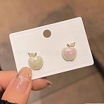 Apple Alloy Plastic Stud Earrings, White, 15x12mm(FS-WG1EC88-01)