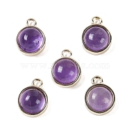 Natural Amethyst Pendants, with GoldenTone Rack Plating Brass, Flat Round, 9.8x7.5x4.3mm, Hole: 1.2mm(G-K372-03G-02)