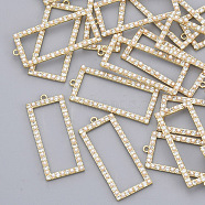 Rhinestone Pendants, with ABS Plastic Imitation Pearl and Real 18K Gold Plated Brass Pendant Settings, Nickel Free, Rectangle, Crystal, 32x14x2.5mm, Hole: 1.2mm(X-KK-S354-027-NF)