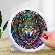 DIY Wolf Diamond Painting Kits, Including Acrylic Rhinestones Bag, Diamond Sticky Pen, Tray Plate, Glue Clay and Canvas, Mixed Color, 200mm(PW-WGD7D3B-01)