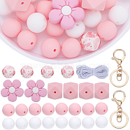 DIY Flower Keychain Making Kit, Including Silicone Beads, Elastic Cord, Alloy Keychain Clasp Findings, Pink, 40Pcs/bag(DIY-SC0022-47)