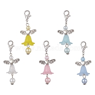 Angel Acrylic Pendants Decorations, with Zinc Alloy Lobster Claw Clasps, Mixed Color, 60mm(HJEW-JM01029)